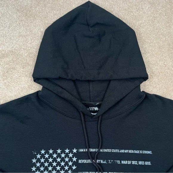 Grunt Style Hoodie Large Black Pullover American Flag Logo Patriotic Casual Men - Picture 3 of 15